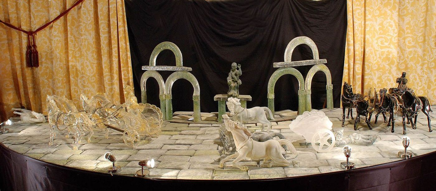 ŒUVRE EXCEPTIONNELLE - "LA COURSE DE CHARS DE BEN-HUR" - EXTRAORDINAIRE CHEF-D'ŒUVRE UNIQUE AU MONDE EN VERRE DE MURANO